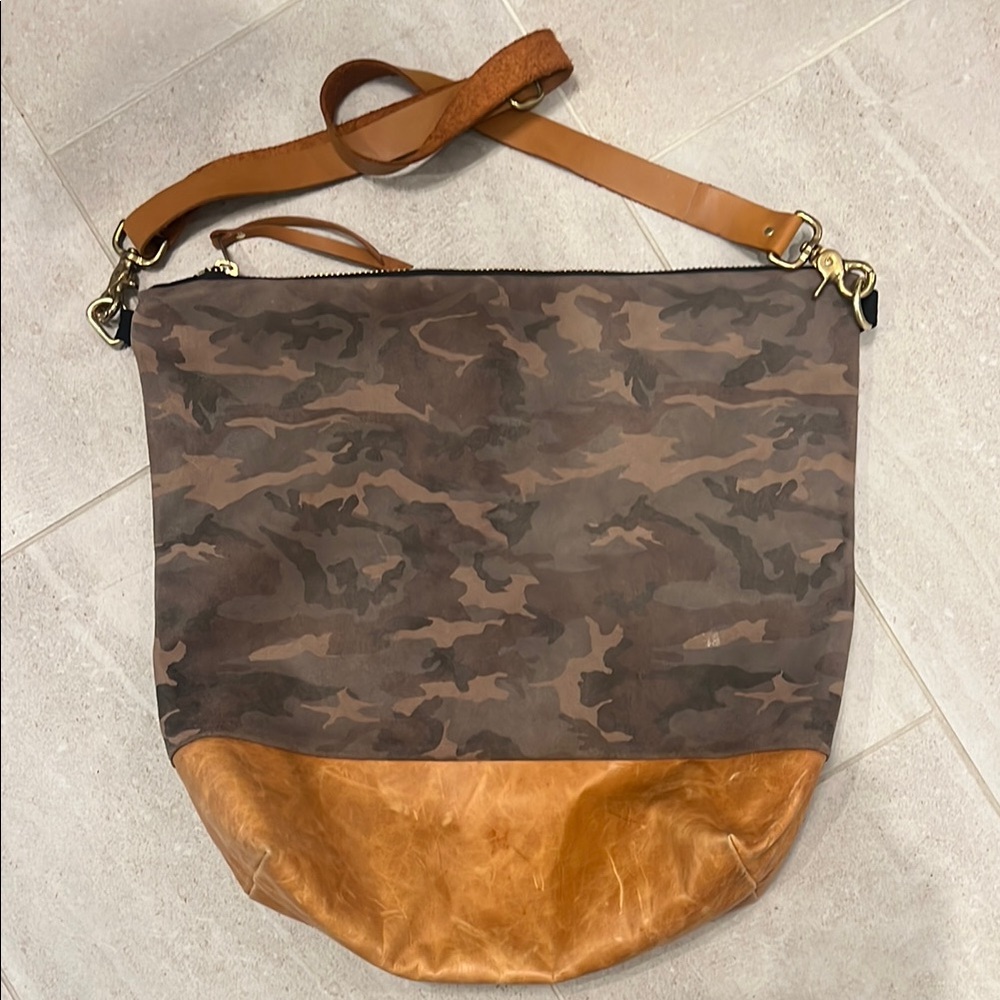 Camouflage and Tan Crossbody Bag